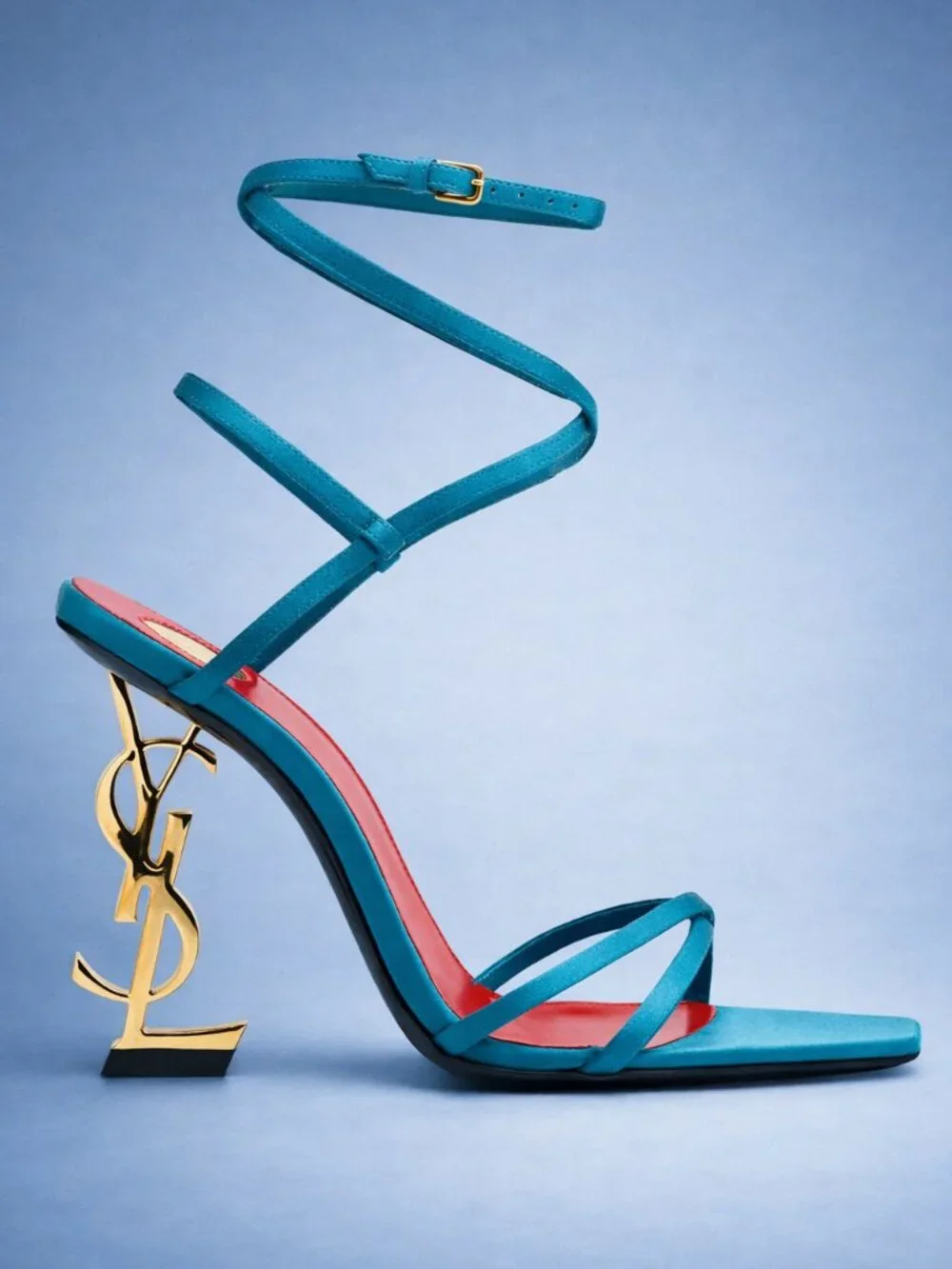 Saint Laurent Women's Blue Opyum 110 Satin Sandal - Picture 4 of 5